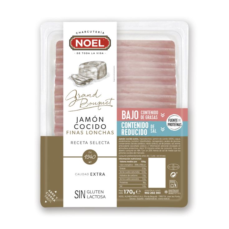 JAMON COCIDO B/GRASA S/SAL NOEL 170G