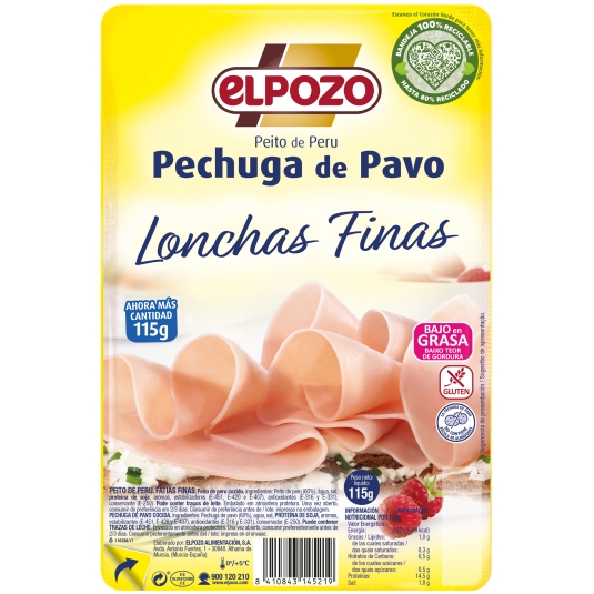 PECHUGA PAVO LONCHAS FINAS ELPOZO 115G