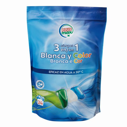 DET.CAPSULAS 3 EN1 BCO/COLOR PLUS MAX 24