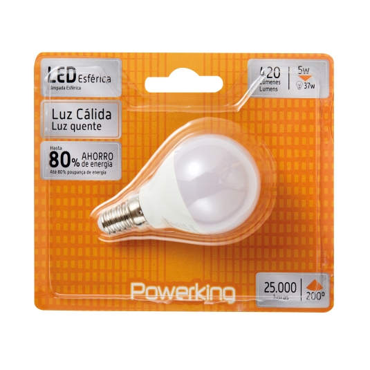 BOMBILLA LED ESFERICA 5 W E14 POWERKING