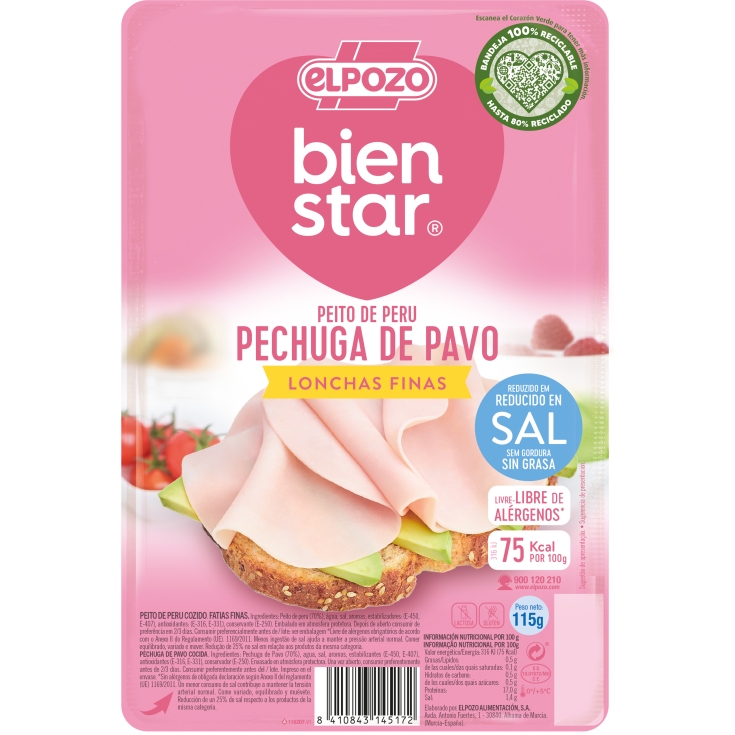 PECHUGA PAVO BIENESTAR ELPOZO 115G