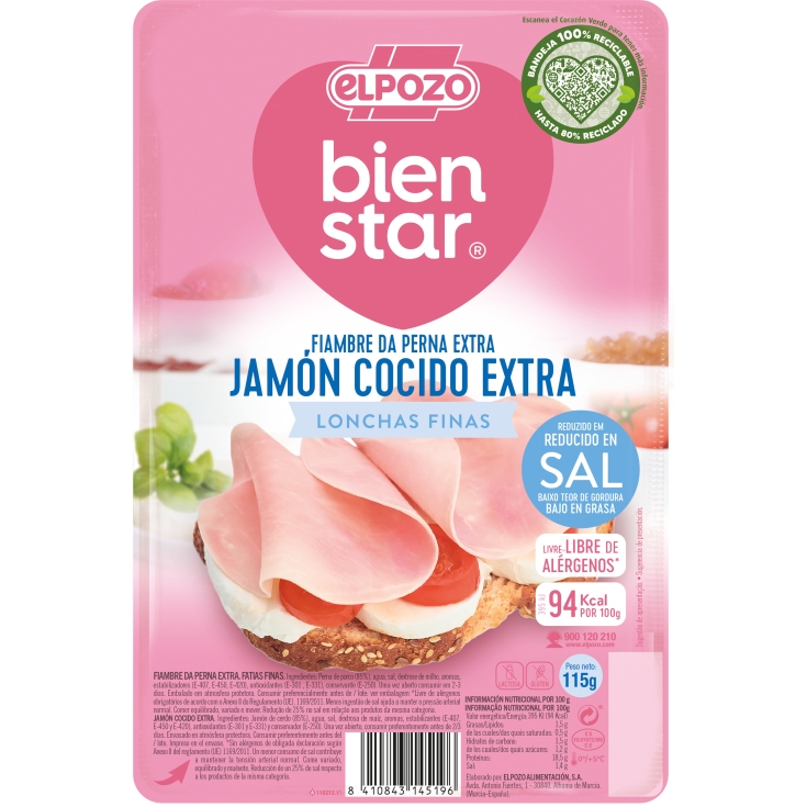 JAMON COCIDO BIENESTAR ELPOZO 115G